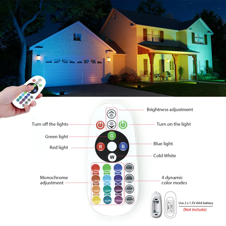 pack of 2 rgb led spotlights, outdoor color changing adjustable projector pack of 2 rgb led spotlights, outdoor color changing adjustable projector
