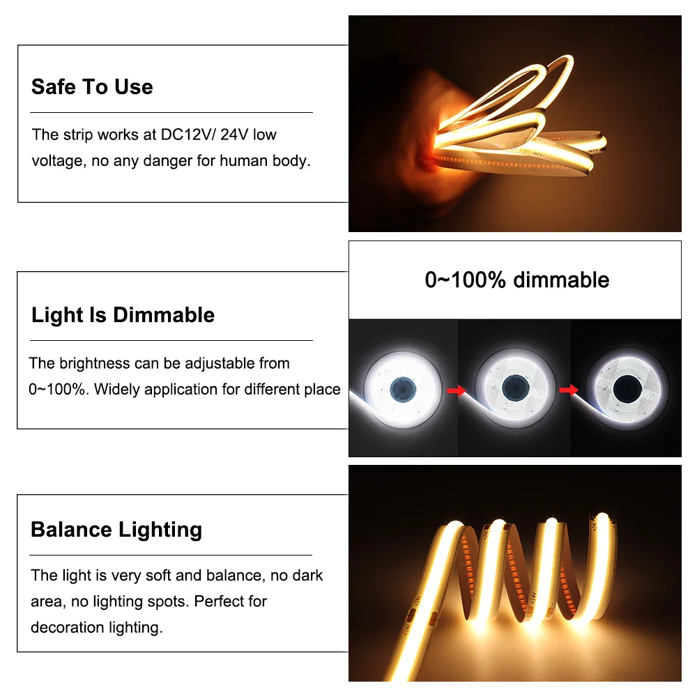 5m 10m flexible 12v 24v led cob strip light bar 5m 10m flexible 12v 24v led cob strip light bar