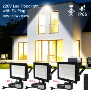 eu au uk led floodlight motion sensor remote ac220v 30w 100w