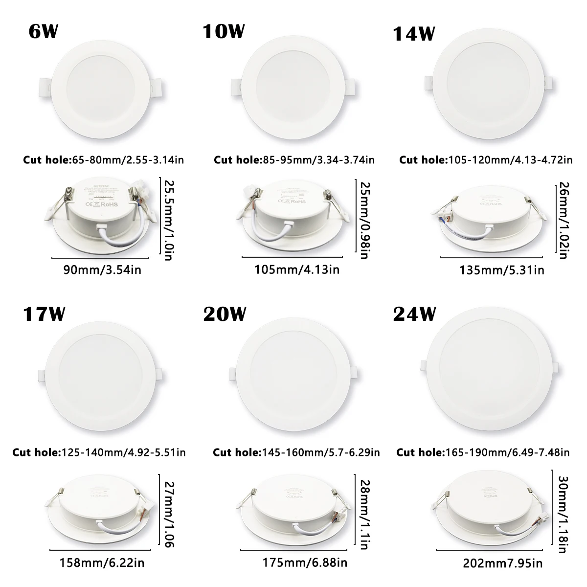 6pcs recessed round square dial swich cct led spot downlight 6w 6pcs recessed round square dial swich cct led spot downlight 6w