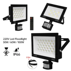 pir motion sensor led flood light ac220v 100w 60w 30w ip66 waterproof