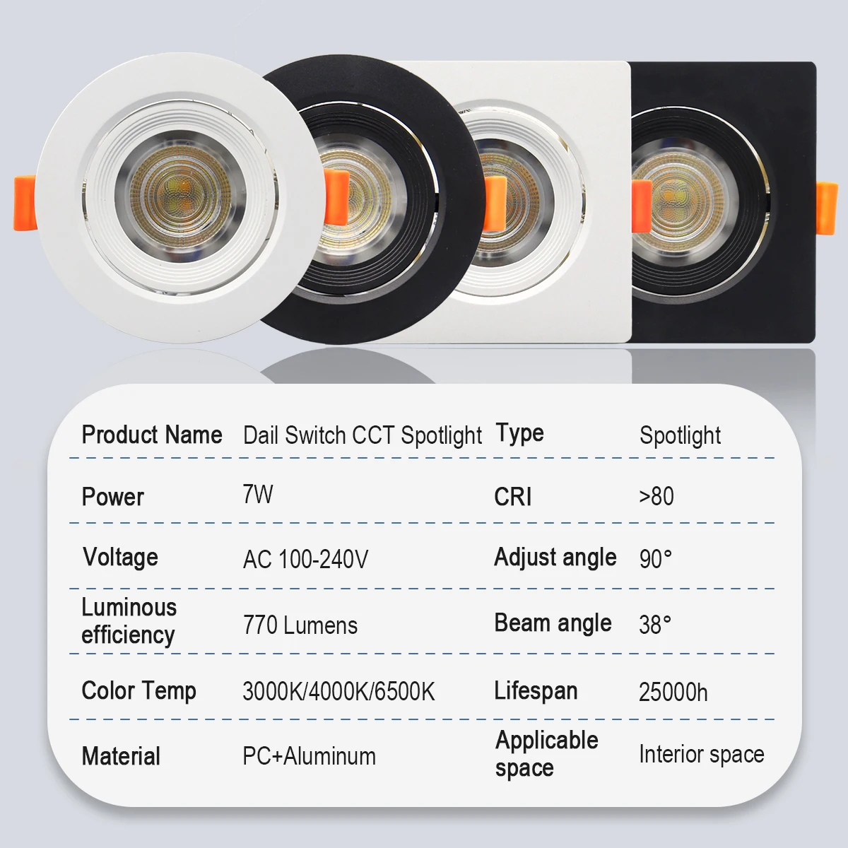 6pcs recessed round square dial swich cct led spot downlight 6w 6pcs recessed round square dial swich cct led spot downlight 6w
