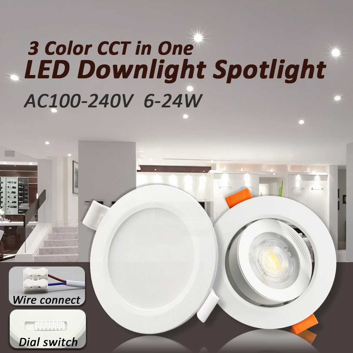 6pcs recessed round square dial swich cct led spot downlight 6w 6pcs recessed round square dial swich cct led spot downlight 6w