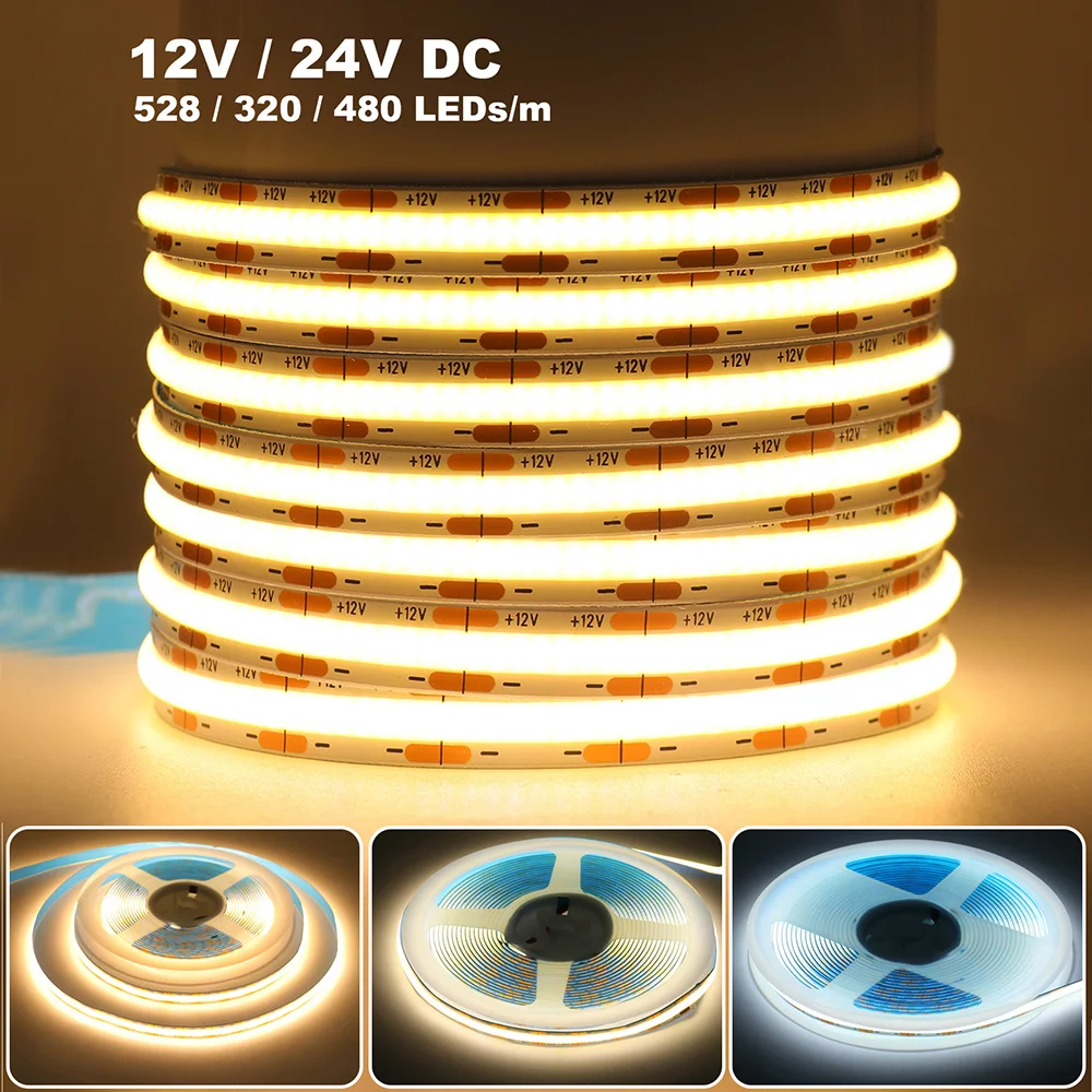 dc 12v 24v cob led strip light 320 480 528 leds flexible dc 12v 24v cob led strip light 320 480 528 leds flexible