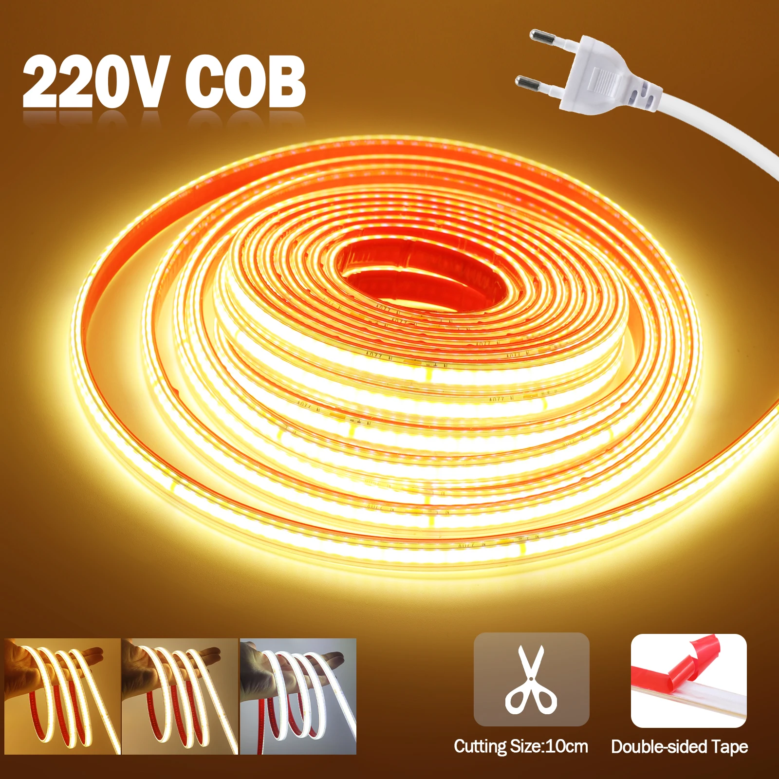 ac 220v cob strip ip65 waterproof 10cm cut 240leds/m ac 220v cob strip ip65 waterproof 10cm cut 240leds/m