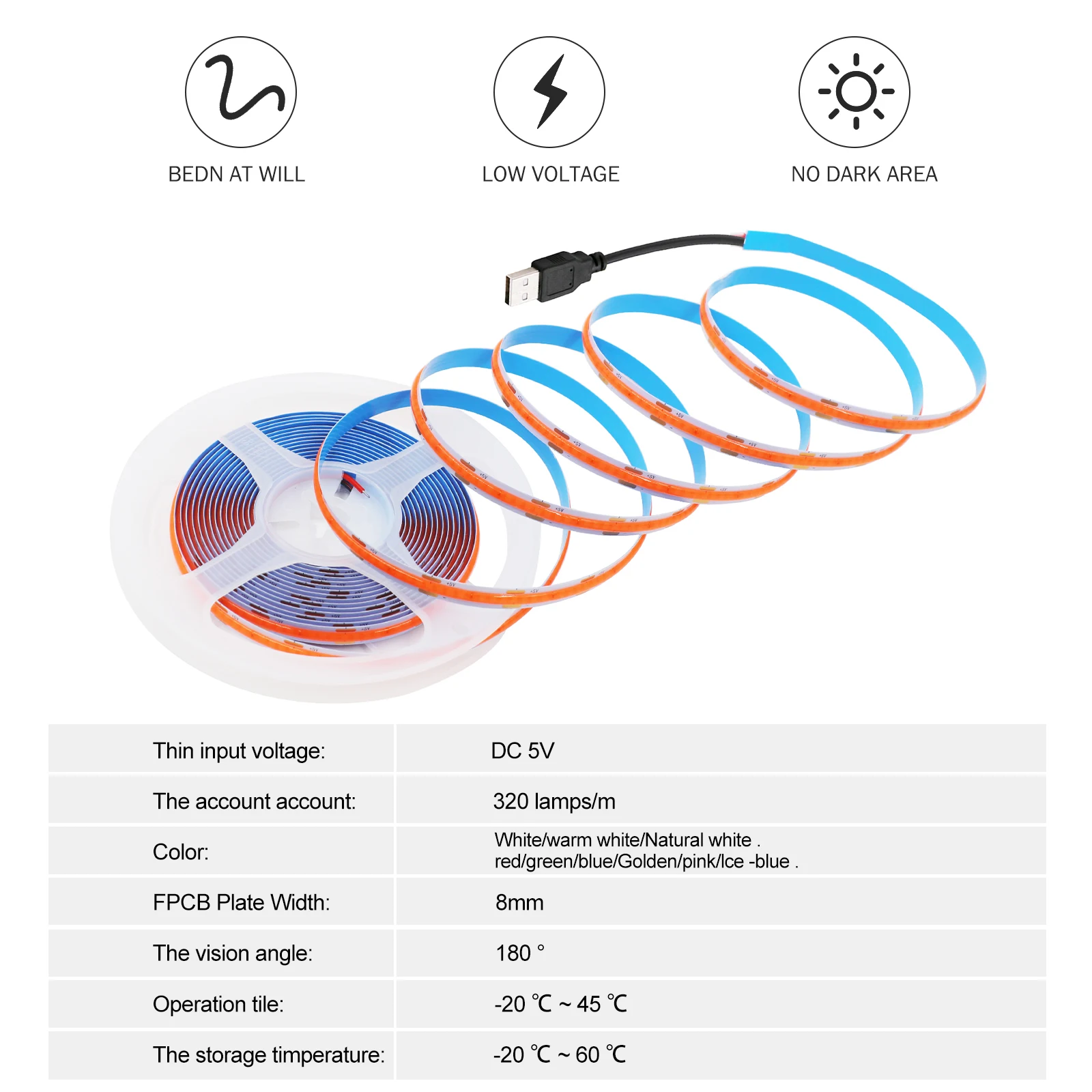 usb powered cob led strip light 5v 320leds/m flexible diode tape indoor lamp usb powered cob led strip light 5v 320leds/m flexible diode tape indoor lamp