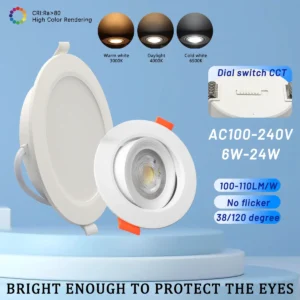 8pcs recessed led spot light 6w 7w 20w 24w 3 color adjusted dial swich cct downlight