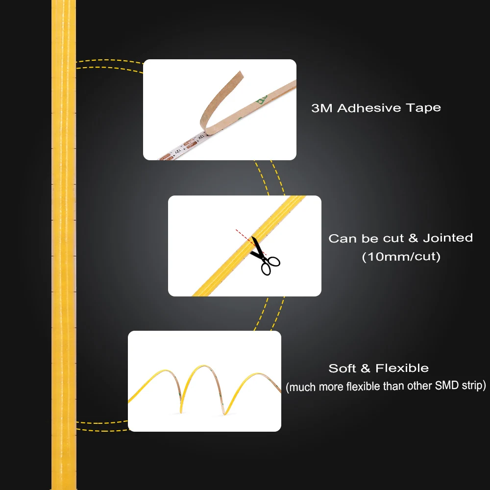 5m led strip light 12v 24v cob led strip high density flexible dimmable led tape 5m led strip light 12v 24v cob led strip high density flexible dimmable led tape