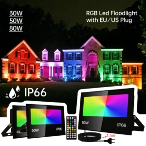 led rgb flood light 30w 50w 80w ip66 eu/us/au/uk outdoor floodlight