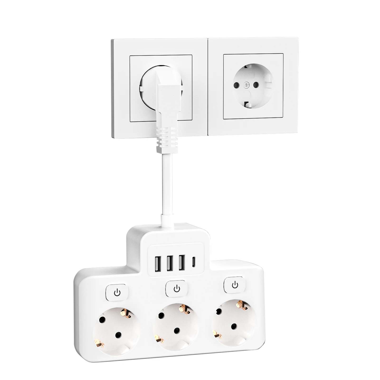 eu plug power strip 3ac outlet multitap extension cord electrical socket with 3 usb and usb c with protective contact white eu plug power strip 3ac outlet multitap extension cord electrical socket with 3 usb and usb c with protective contact white