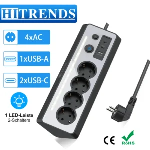 corner socket eu plug power strip with led light, 1.5m cable