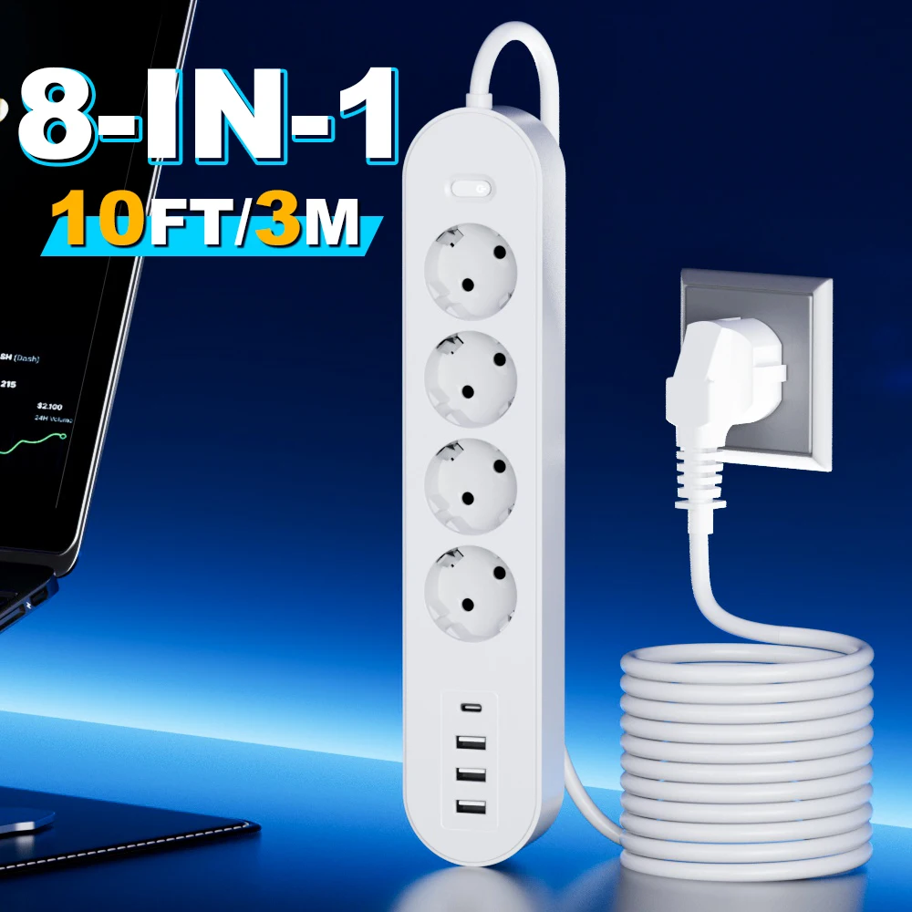 1 high end 8 in 1 power strip with overload protection, one master switch, 4 ac outlet 1 high end 8 in 1 power strip with overload protection, one master switch, 4 ac outlet
