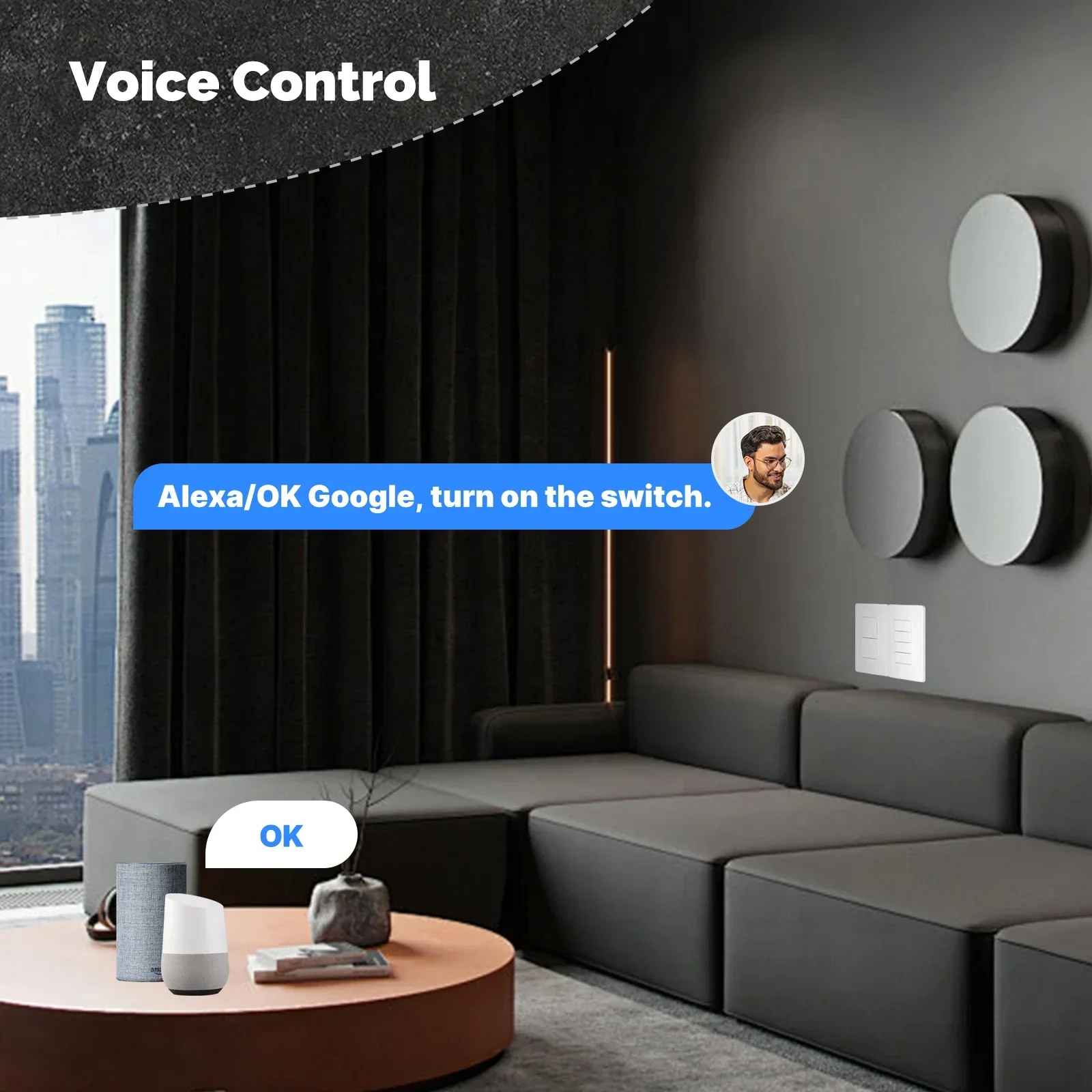 smart button wall switch (us single live/neutral wire),work with alexa and google home smart button wall switch (us single live/neutral wire),work with alexa and google home