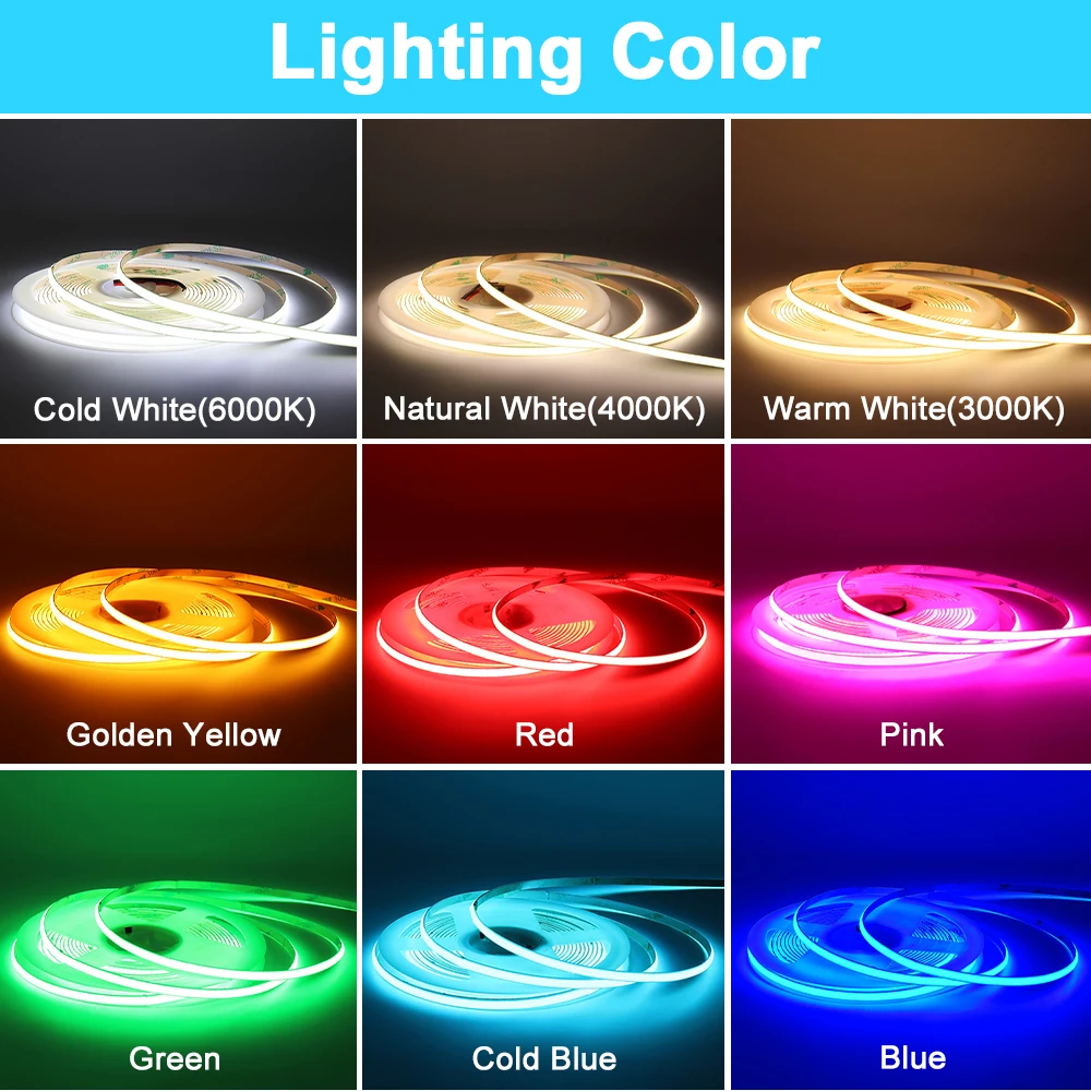 5m led strip light 12v 24v cob led strip high density flexible dimmable led tape 5m led strip light 12v 24v cob led strip high density flexible dimmable led tape
