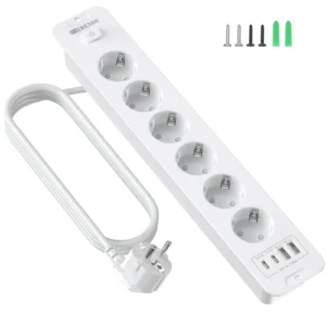 6 way european plugs power strip desktop built in socket with 2m cable