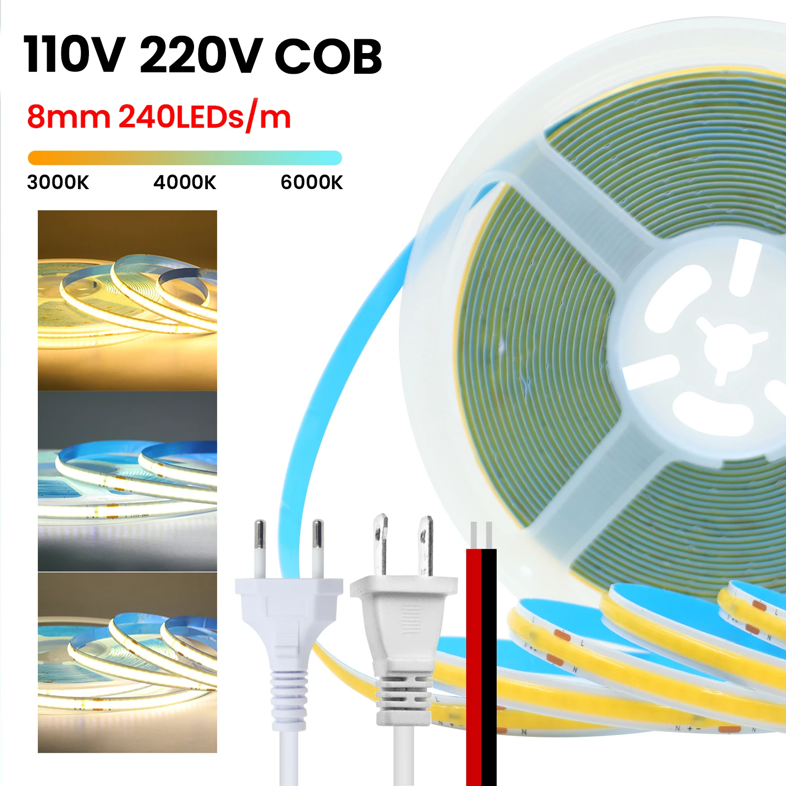 220v 110v 5m 20m cob led strip light 220v 110v 5m 20m cob led strip light