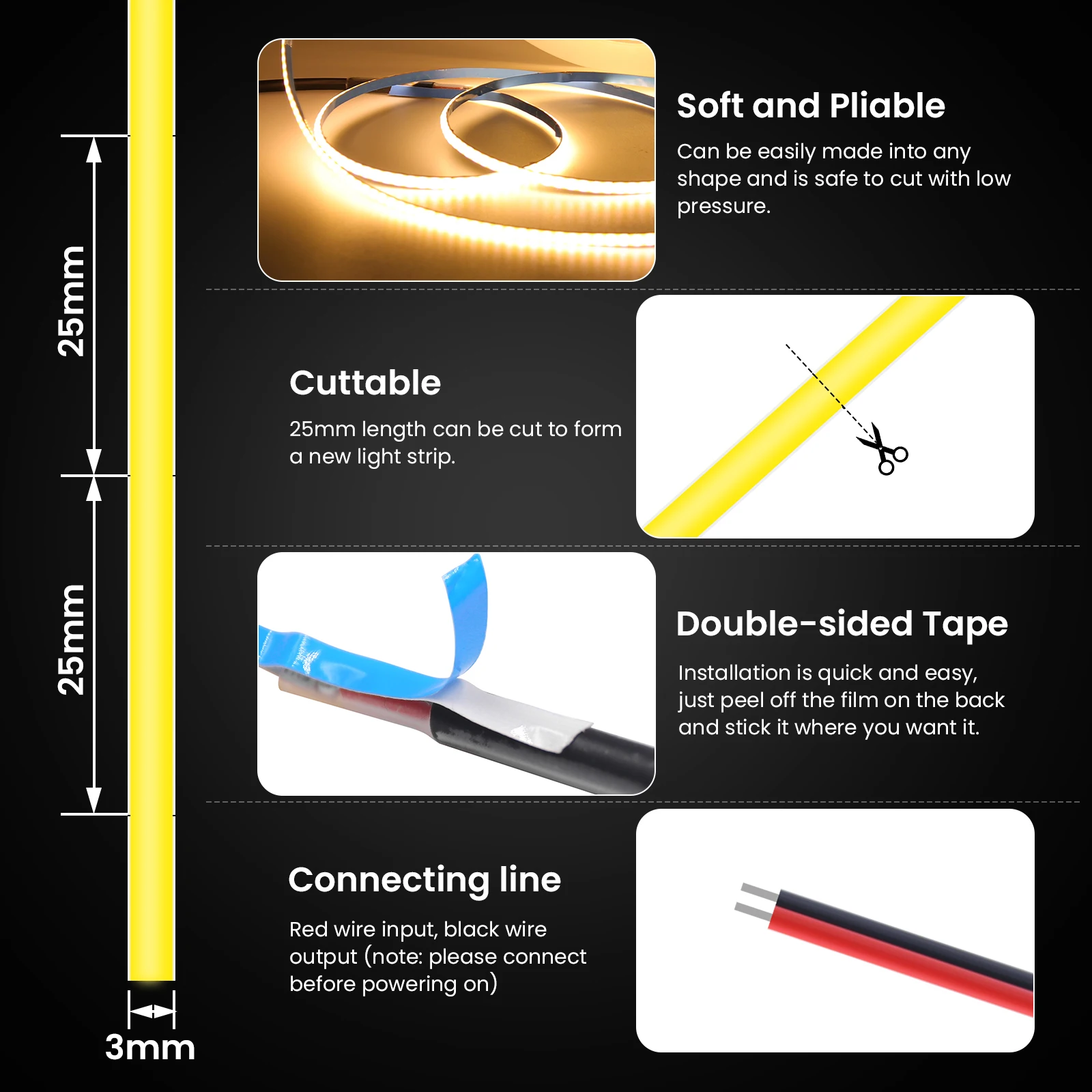 5v usb cob led strip light 3mm width flexible led tape 5v usb cob led strip light 3mm width flexible led tape