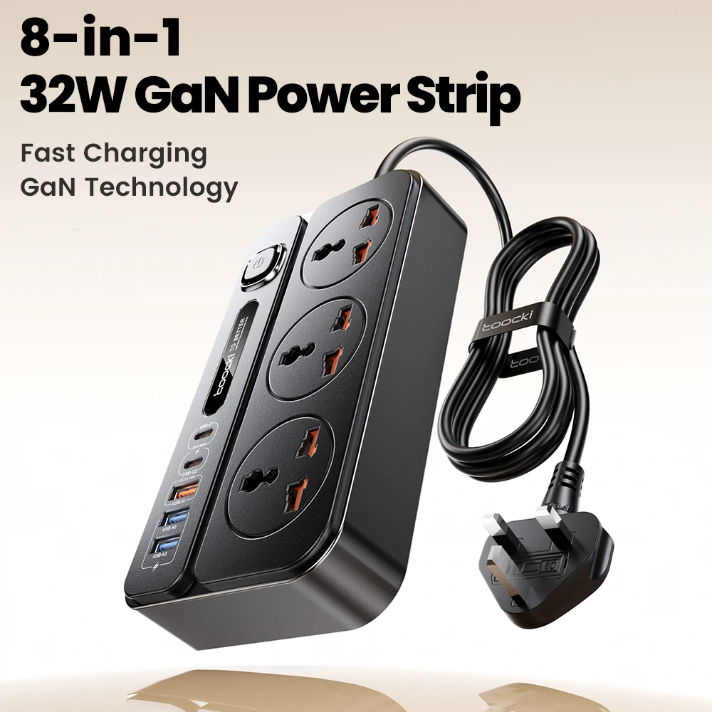 8 in 1 32w gan power strip 2500w max universal 3ac outlet socket charger eu uk us plug adapter 8 in 1 32w gan power strip 2500w max universal 3ac outlet socket charger eu uk us plug adapter