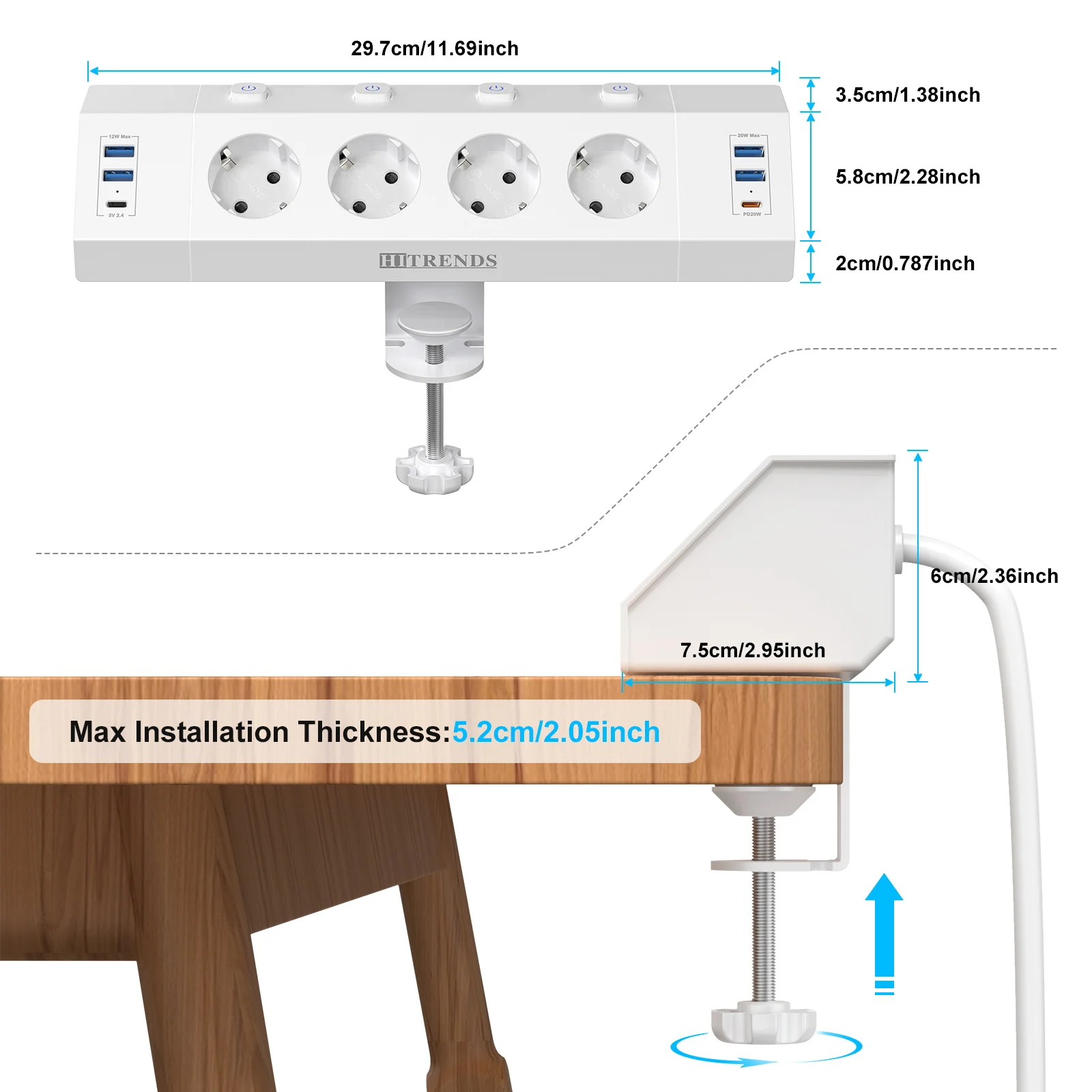 eu plug multi function power strip with desktop clamp 4 ac power outlets 4 usb a and 2 usb c 2 meter cable independent switches eu plug multi function power strip with desktop clamp 4 ac power outlets 4 usb a and 2 usb c 2 meter cable independent switches