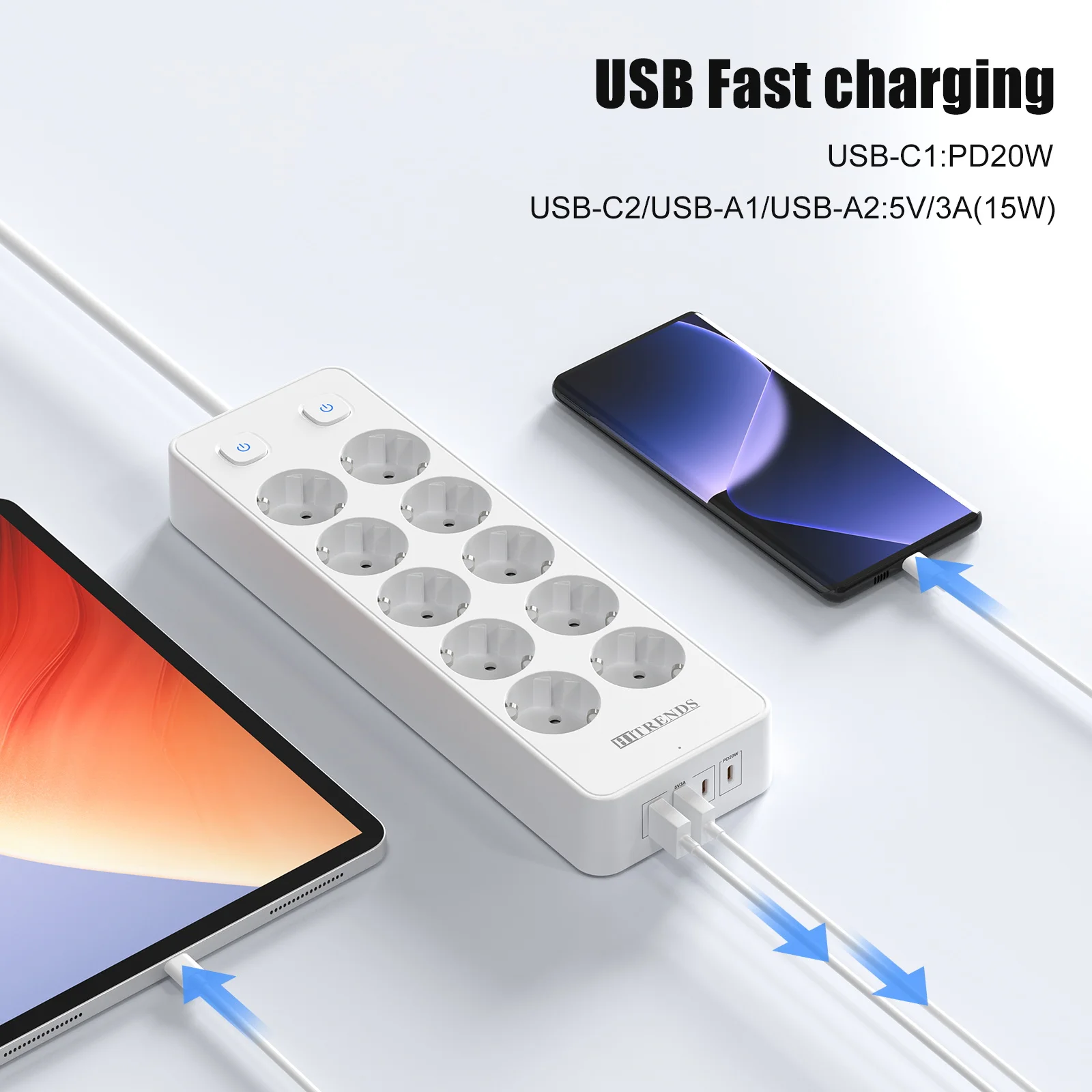10 way european power strip with 2 usb a 2 usb c pd20w fast charging multiprise socket double switch surge protection 2m cable 10 way european power strip with 2 usb a 2 usb c pd20w fast charging multiprise socket double switch surge protection 2m cable
