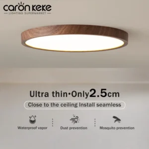 modern led ceiling light circular ultrathin wood grain walnut