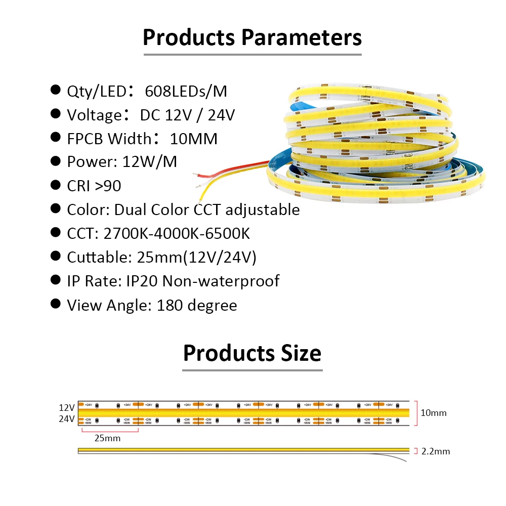 5m cob cct led strip 12v 24v dc 608leds fcob led 5m cob cct led strip 12v 24v dc 608leds fcob led