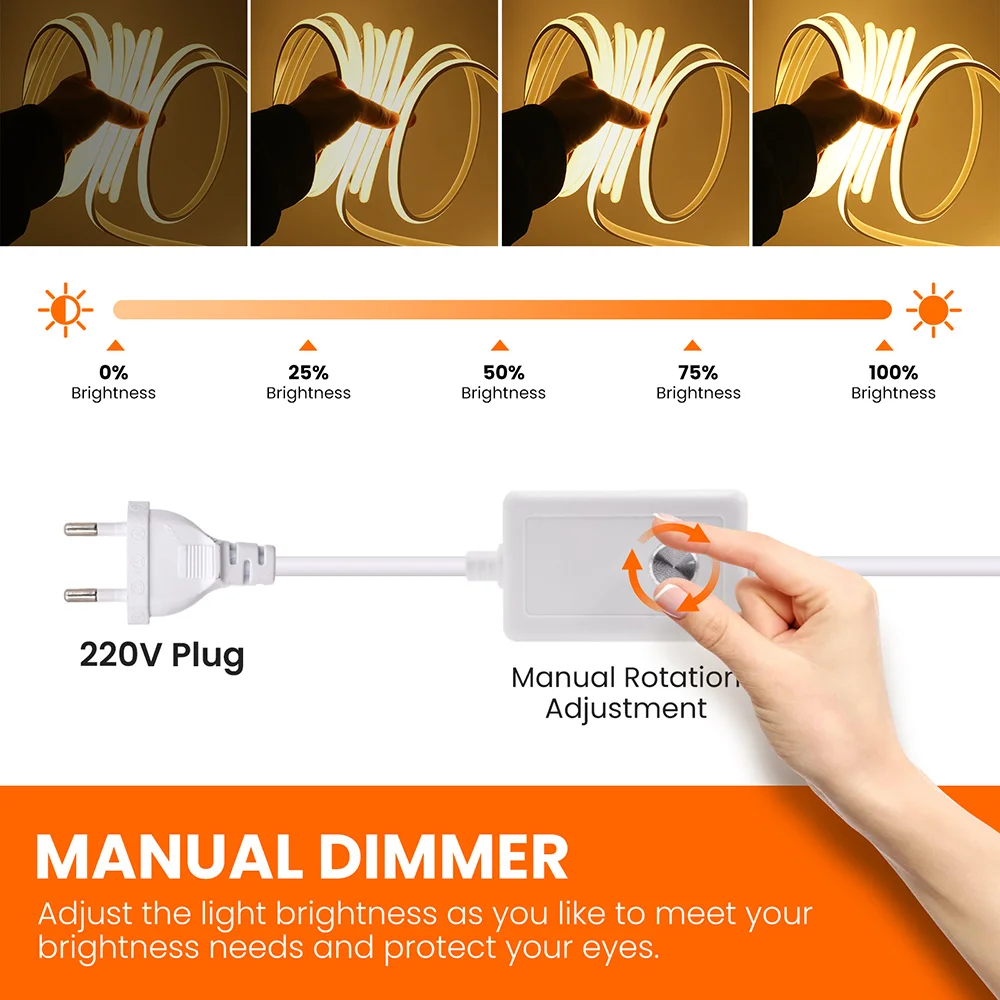 ip68 waterproof cob led strip light 220v dimmer switch power kit ip68 waterproof cob led strip light 220v dimmer switch power kit