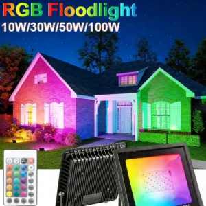 2pcs led rgb flood light 10w 30w 50w 100w ip66 outdoor floodlight