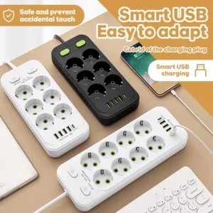 eu plug ac outlet multitap power strip 2m extension cord electrical socket smart usb home office surge protector network filter