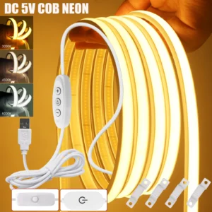 5v usb cob led strip with on off/touch dimmer/3keys
