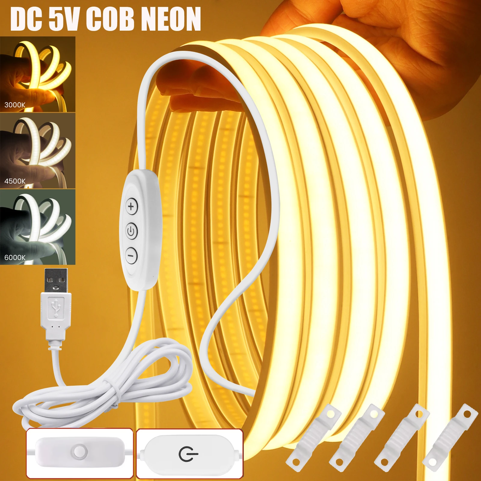 5v usb cob led strip with on off/touch dimmer/3keys 5v usb cob led strip with on off/touch dimmer/3keys