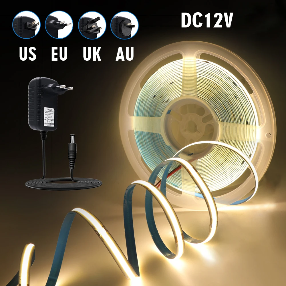 12v cob led strip with switch power kit us eu uk au 12v cob led strip with switch power kit us eu uk au