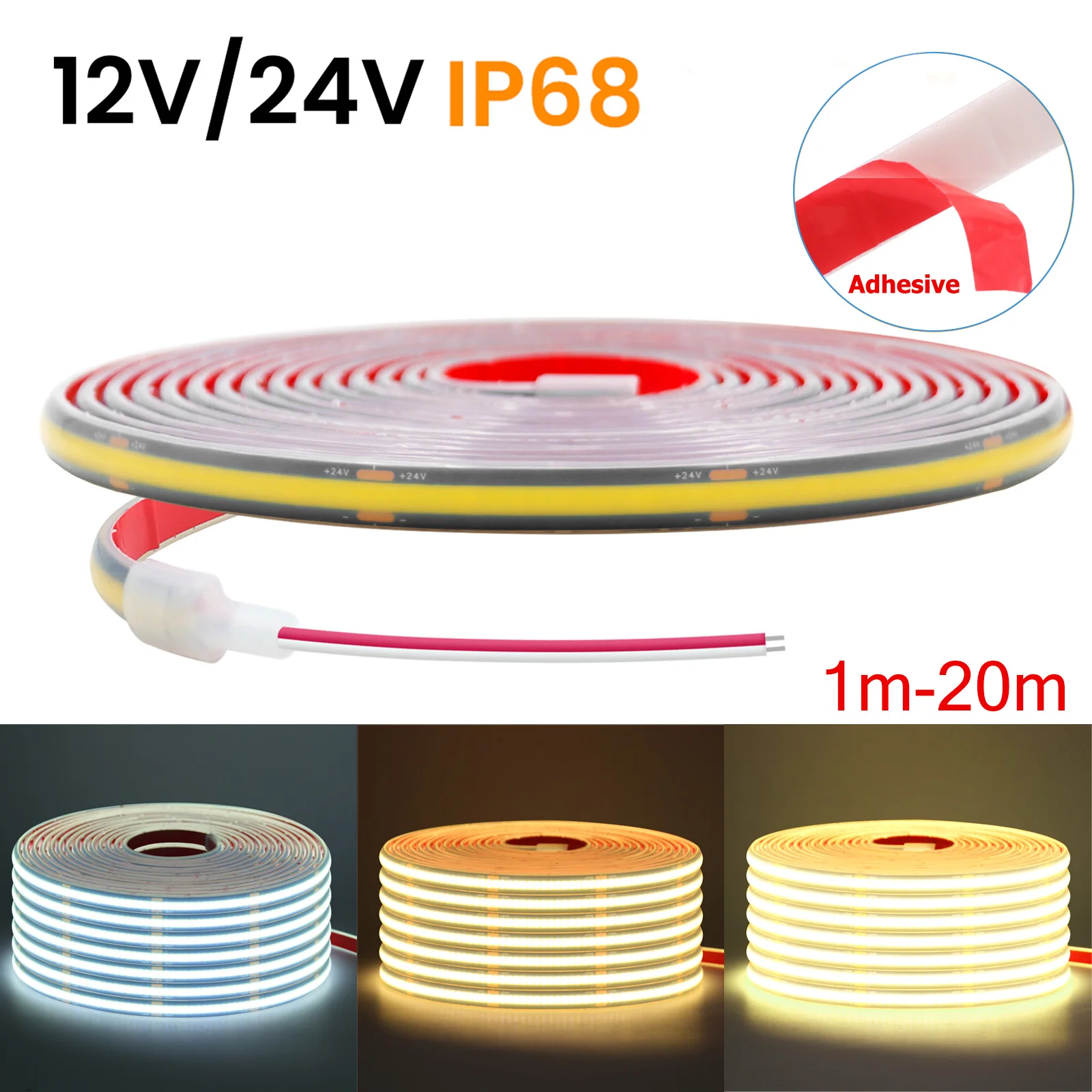 12v 24v cob led strip light dc 320leds/m high density flexible ip68 waterproof outdoor cob 12v 24v cob led strip light dc 320leds/m high density flexible ip68 waterproof outdoor cob