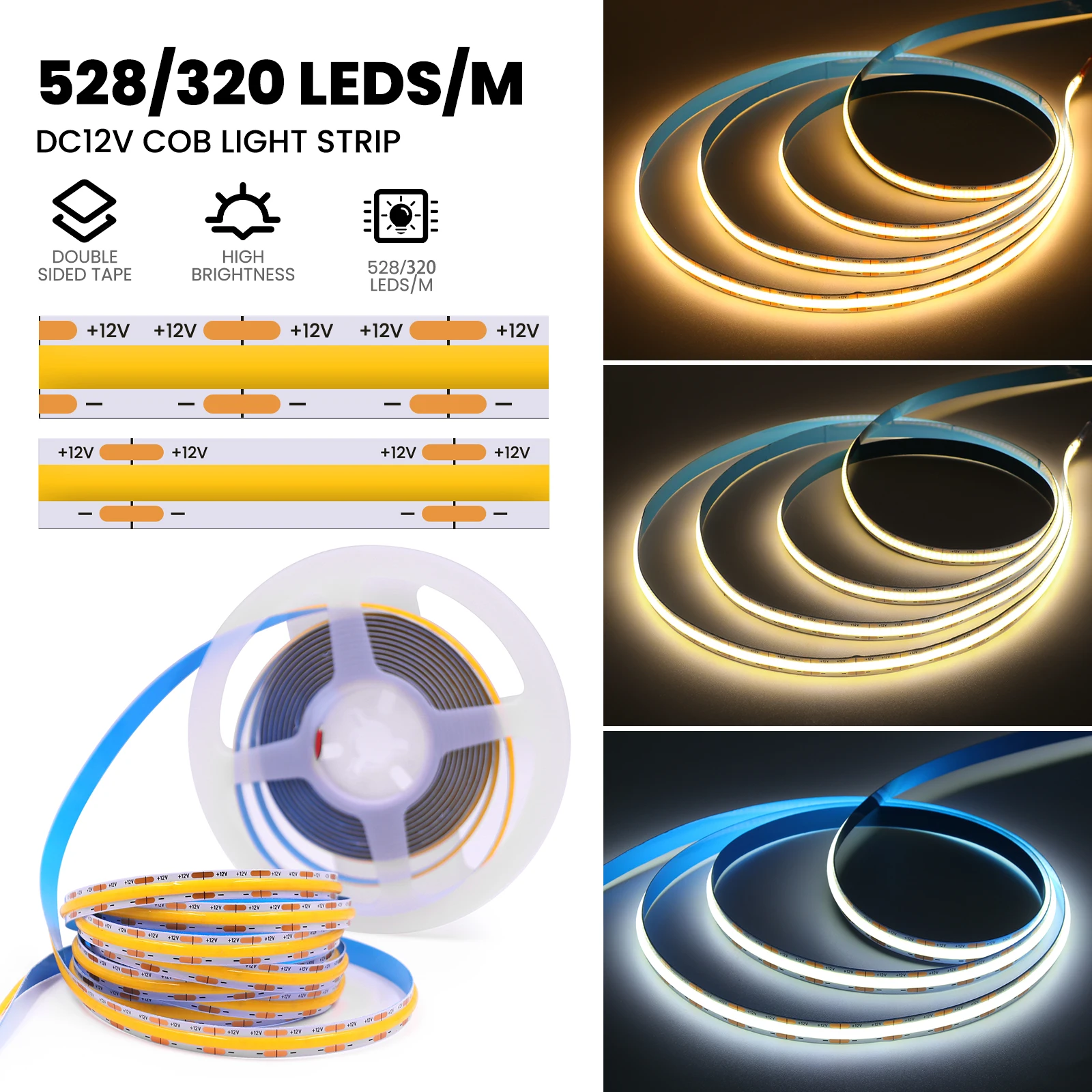 cob led strip lights 320 480 528leds/m high density flexible tape ribbon cob led strip lights 320 480 528leds/m high density flexible tape ribbon