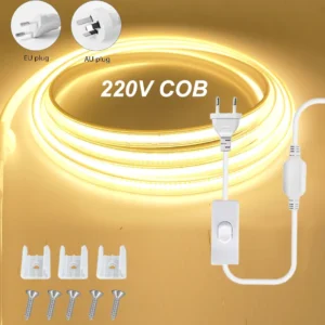 ac220v cob led strip light 288leds/m ip65 waterproof with on/off