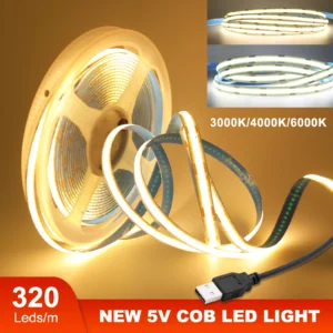 usb powered cob led strip light 5v 320leds/m flexible diode tape indoor lamp