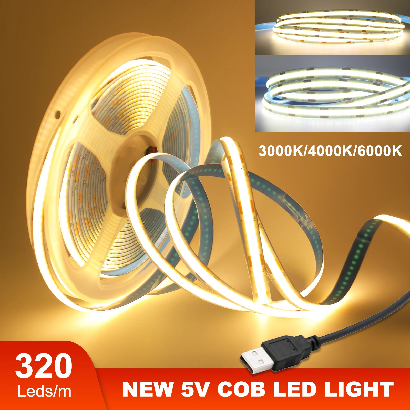 usb powered cob led strip light 5v 320leds/m flexible diode tape indoor lamp usb powered cob led strip light 5v 320leds/m flexible diode tape indoor lamp