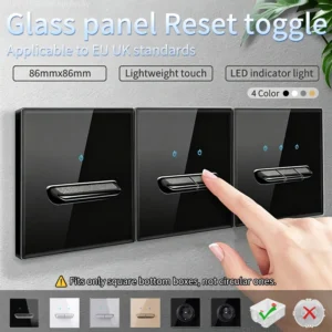 retro toggle light switch glass panel wall switch 2 way eu uk standard 16a