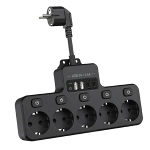 kr eu plug power strip ac outlet multitap with individual switch 2 usb