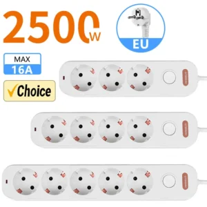 power strip eu plug 3/4/5 way outlets electrical extension 2m cord 16a sockets independent control switches for home office