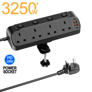 3250w power strip uk plug 4 ac independent switches multi functional triangular fixed socket with 2usb a 2usb c ports charging