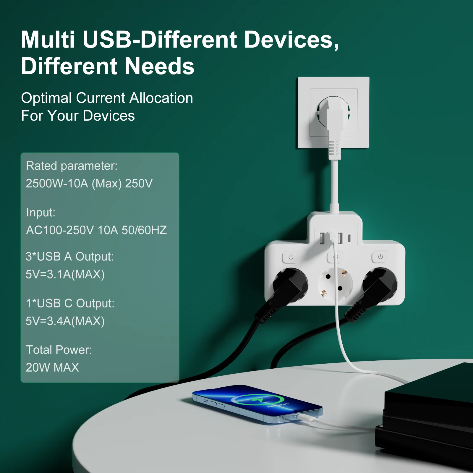 eu plug power strip 3ac outlet multitap extension cord electrical socket with 3 usb and usb c with protective contact white eu plug power strip 3ac outlet multitap extension cord electrical socket with 3 usb and usb c with protective contact white