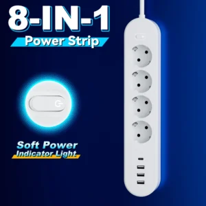 1 high end 8 in 1 power strip with overload protection, one master switch, 4 ac outlet
