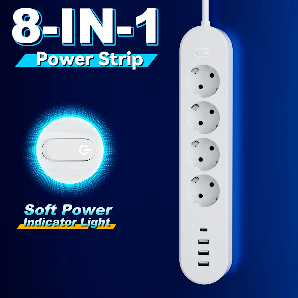1 high end 8 in 1 power strip with overload protection, one master switch, 4 ac outlet 1 high end 8 in 1 power strip with overload protection, one master switch, 4 ac outlet
