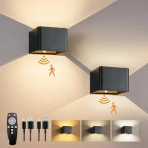 wireless rechargeable battery powered wall light with motion sensor and remote control
