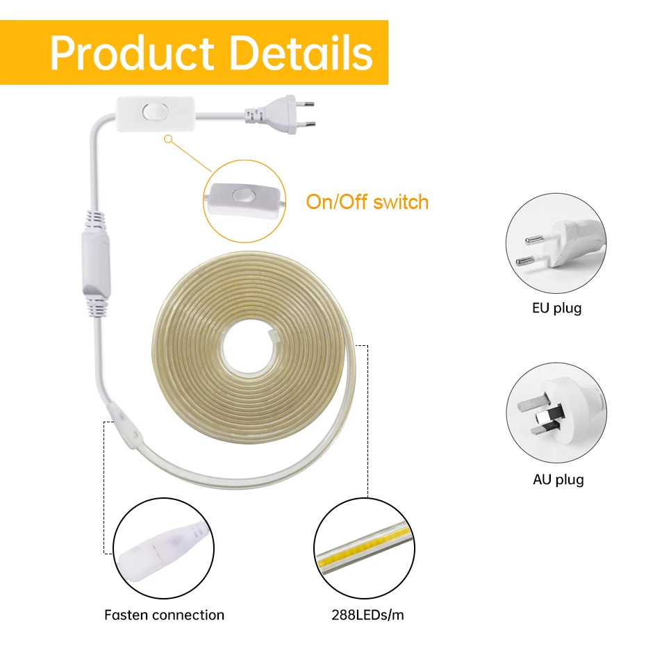 220v cob led strip light 288leds/m super bright ip65 waterproof 220v cob led strip light 288leds/m super bright ip65 waterproof