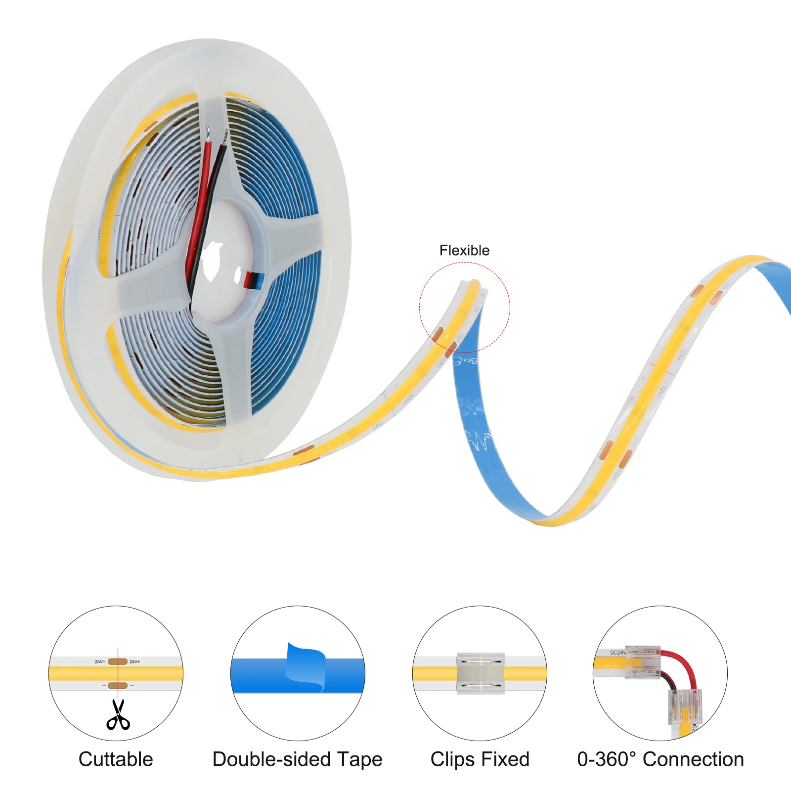5m 10m flexible 12v 24v led cob strip light bar 5m 10m flexible 12v 24v led cob strip light bar