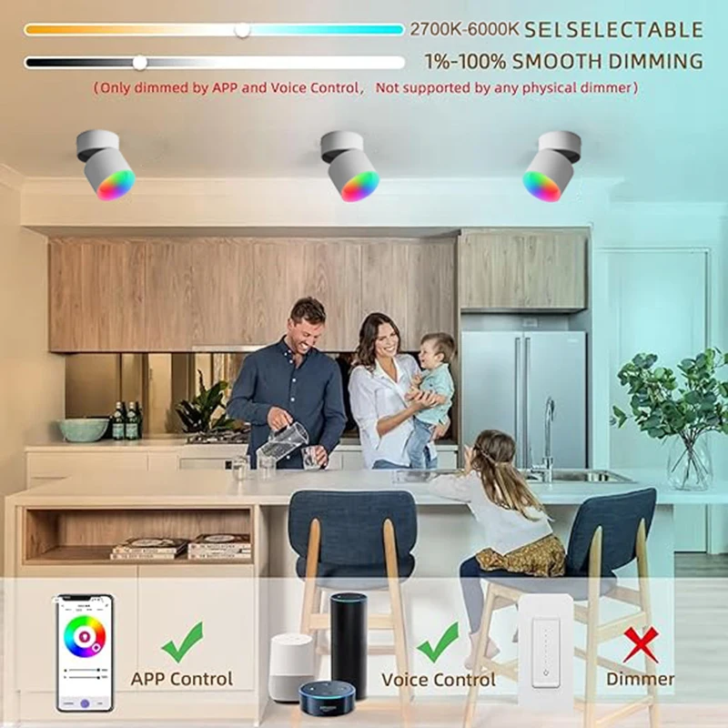 smart rgbcct led ceiling spotlight 360° adjustable cob smart rgbcct led ceiling spotlight 360° adjustable cob