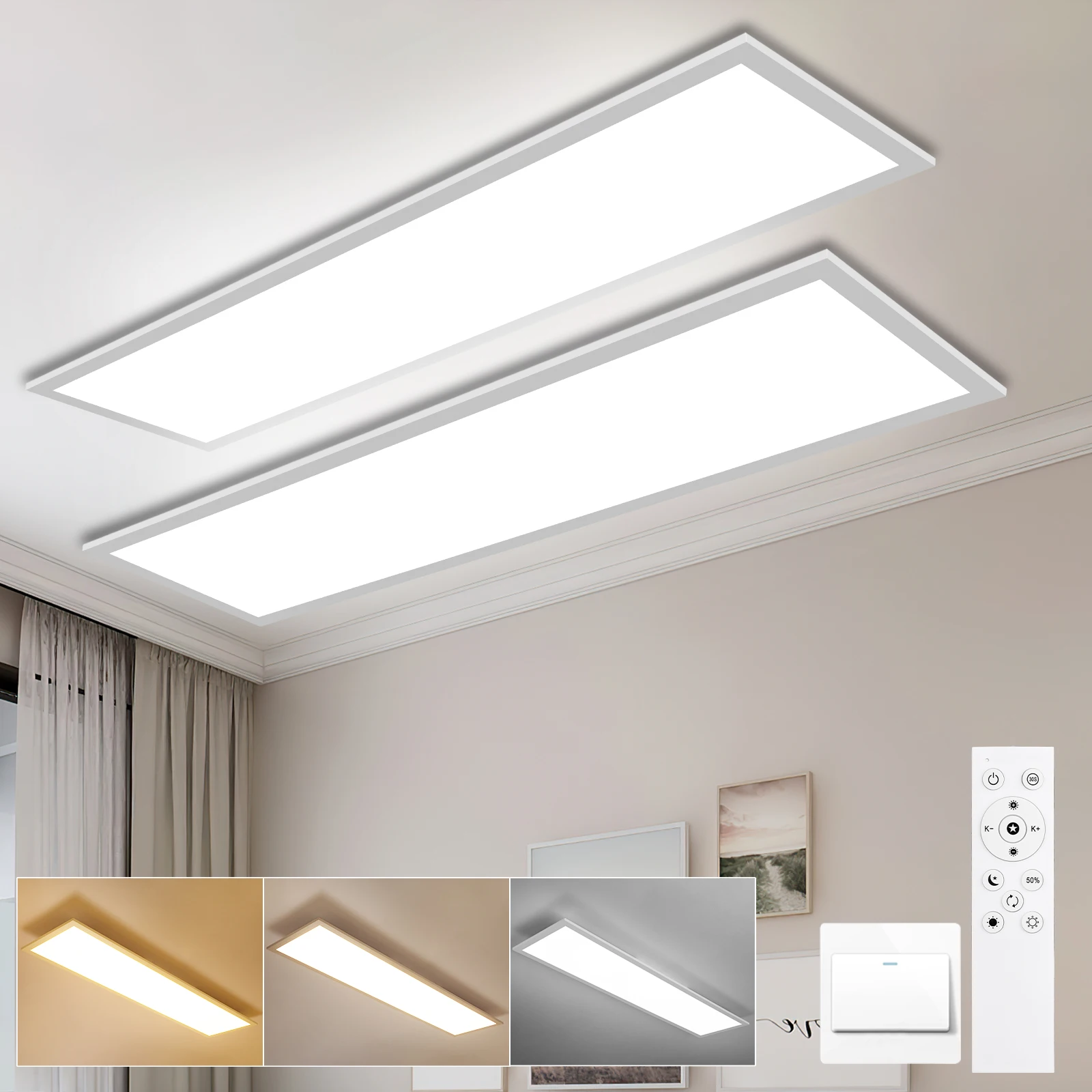 2pcs 30 w led ceiling lights, 100×25 cm flat panels, 3300lm dimmable, 3000–6500k 2pcs 30 w led ceiling lights, 100×25 cm flat panels, 3300lm dimmable, 3000–6500k