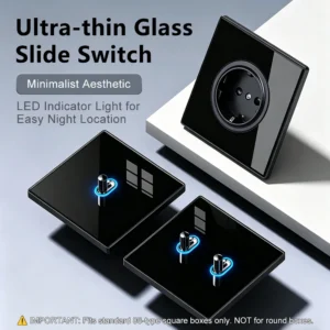 ultra thin tempered black glass slide switch socket eu uk